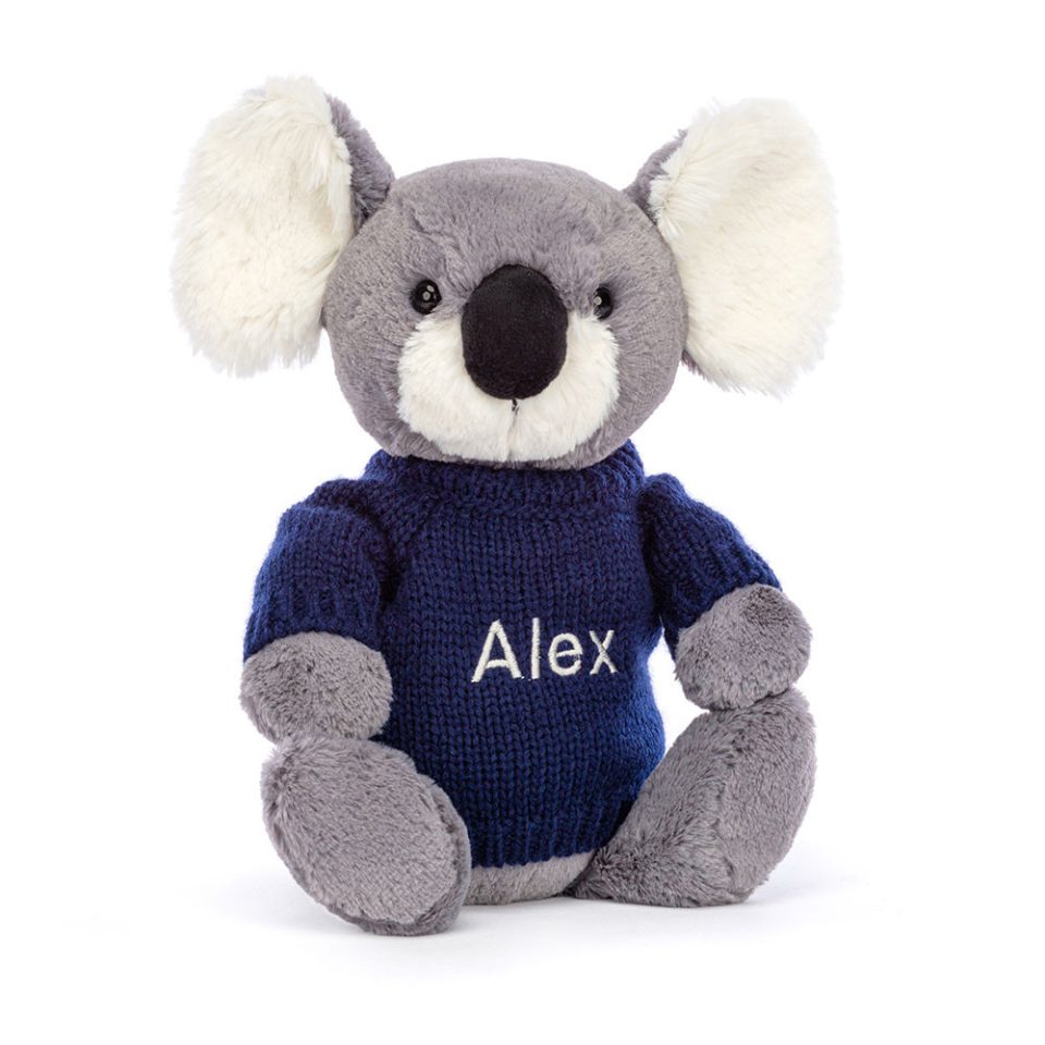Bashful Koala with Personalised Navy Jumper