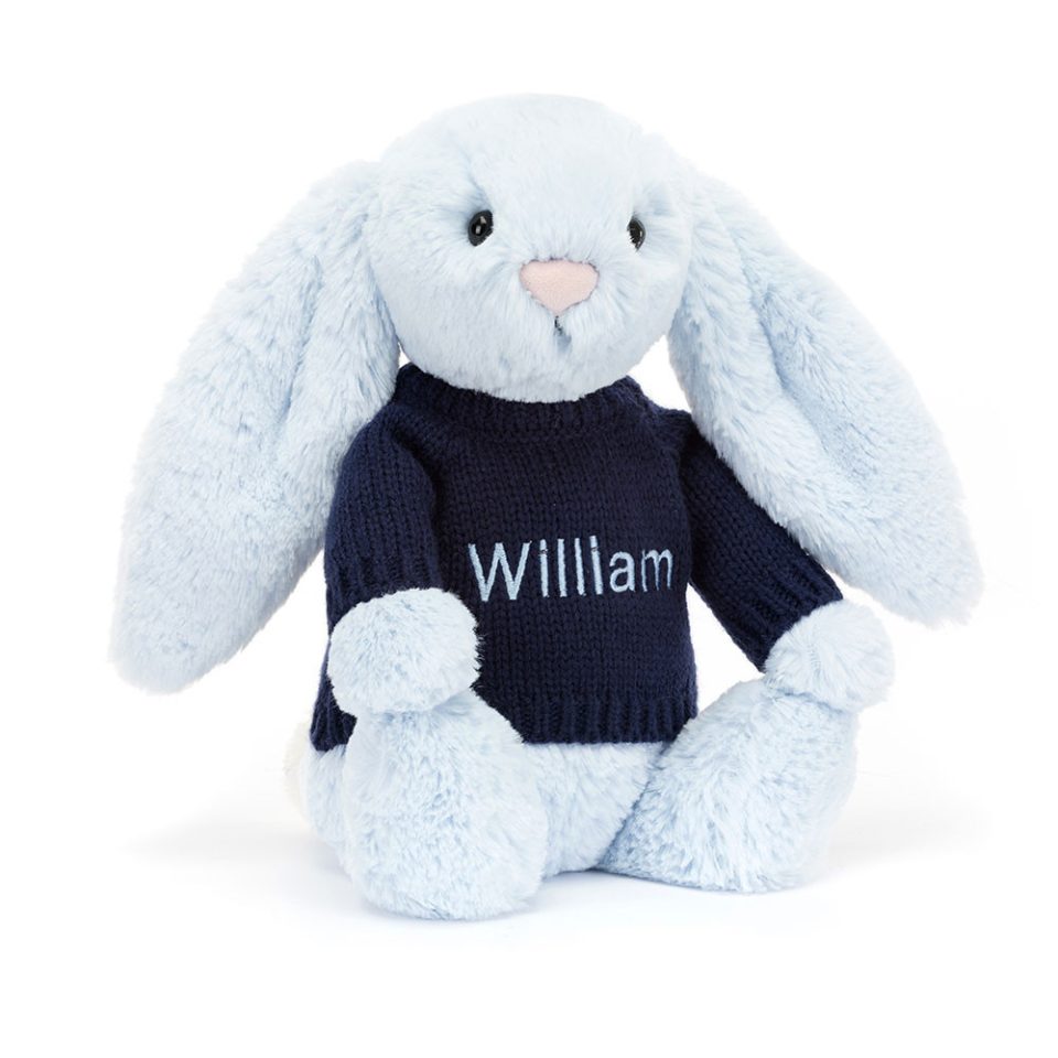 Bashful Blue Bunny with Personalised Navy Jumper
